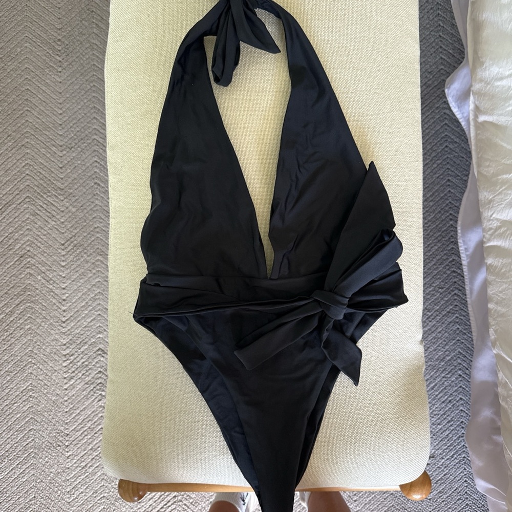 Superdown Black One Piece Swimsuit with Plunging V-Neck